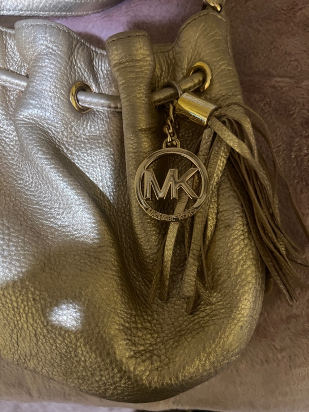 Michael Kors Gold Metallic Leather Drawstring Crossbody - Picture 3 of 6